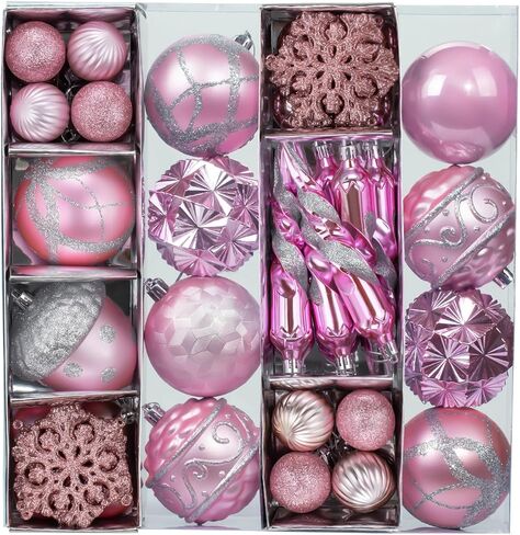 62pcs Pink Christmas Balls Ornaments Set - 3.15" Big Christmas Balls - Shatterproof Plastic Decorative Baubles for Xmas Tree Decor Holiday, Wedding, Party Decoration (Pink) in Saudi Arabia