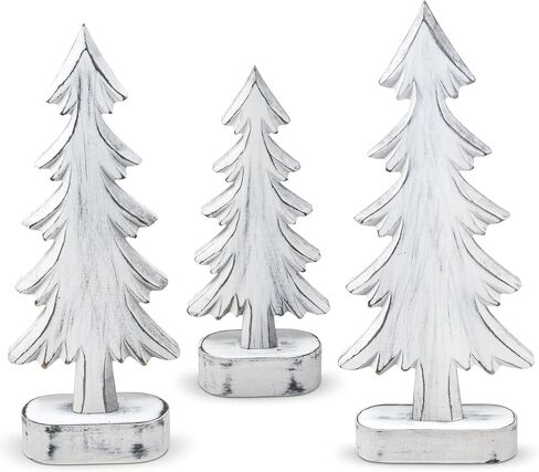 Set of 3 Christmas Trees Wooden Table Decorations Centerpiece Holiday Wood White Tree on Base Tiered Tray Tabletop Sign Decor 3 Sizes for Office Dining Mantle Home Winter Xmas Party Supplies in Saudi Arabia