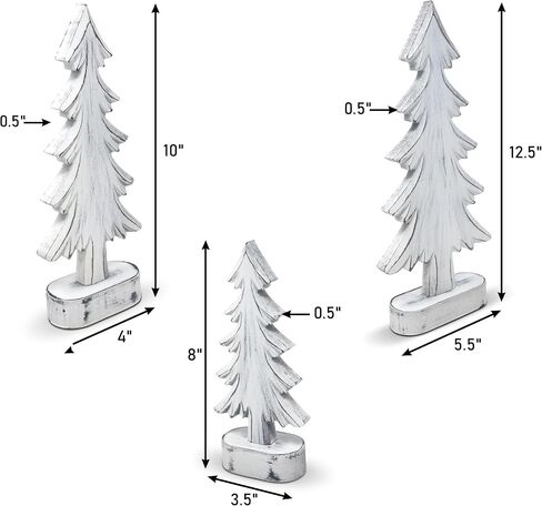 Set of 3 Christmas Trees Wooden Table Decorations Centerpiece Holiday Wood White Tree on Base Tiered Tray Tabletop Sign Decor 3 Sizes for Office Dining Mantle Home Winter Xmas Party Supplies in Saudi Arabia
