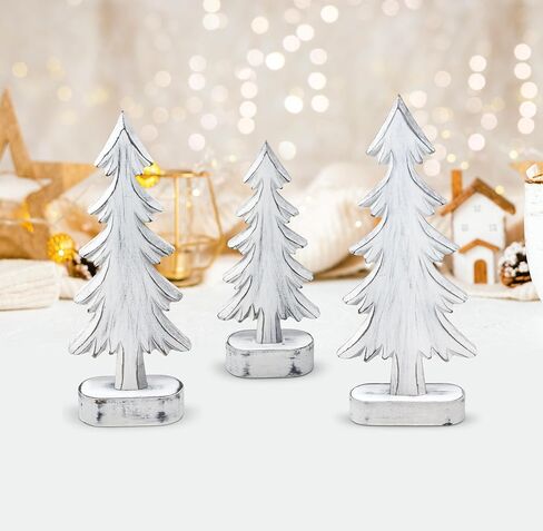 Set of 3 Christmas Trees Wooden Table Decorations Centerpiece Holiday Wood White Tree on Base Tiered Tray Tabletop Sign Decor 3 Sizes for Office Dining Mantle Home Winter Xmas Party Supplies in Saudi Arabia