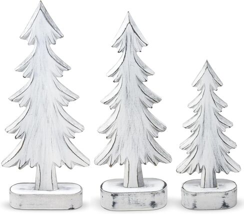 Set of 3 Christmas Trees Wooden Table Decorations Centerpiece Holiday Wood White Tree on Base Tiered Tray Tabletop Sign Decor 3 Sizes for Office Dining Mantle Home Winter Xmas Party Supplies in Saudi Arabia