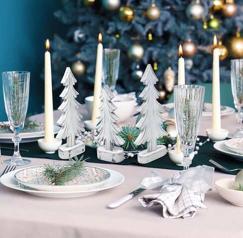 Set of 3 Christmas Trees Wooden Table Decorations Centerpiece Holiday Wood White Tree on Base Tiered Tray Tabletop Sign Decor 3 Sizes for Office Dining Mantle Home Winter Xmas Party Supplies in Saudi Arabia