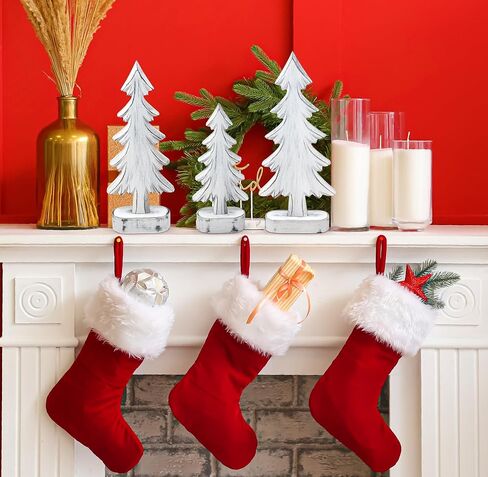 Set of 3 Christmas Trees Wooden Table Decorations Centerpiece Holiday Wood White Tree on Base Tiered Tray Tabletop Sign Decor 3 Sizes for Office Dining Mantle Home Winter Xmas Party Supplies in Saudi Arabia