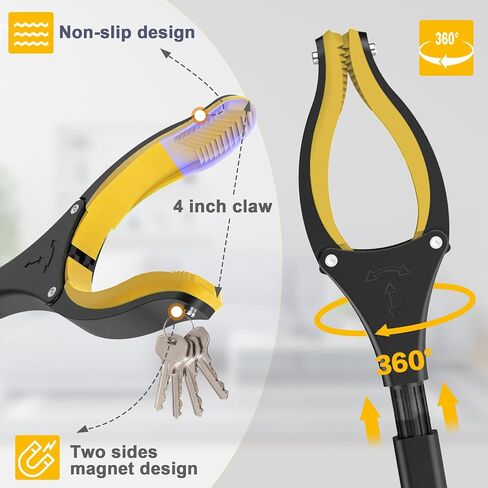 59 Inch Extra Long Grabber Reacher Tool，Pick Up Stick for Seniors with Strong Grip Magnetic，360°Rotating Anti-Slip Jaw 4" Wide Claw Opening,Hand Grabber for Reaching in Saudi Arabia