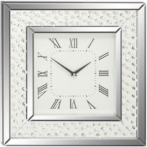 Deco 79 Wooden Decorative Wall Clock Mirrored Wall Clock for Home with Floating Crystals, Wall Clock for Room 2" x 20" x 20", Silver