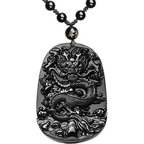 ASGIFT Obsidian Lucky Necklace Power Stone Amulet Protection Pendant with Adjustable Bead Chain Healing Crystal Spiritual Gift