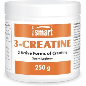 Supersmart - 3-Creatine Powder (High Strength) - Creatine Complex - with Creatine Monohydrate, Phosphate, Pyruvate - Sport Performance & Recovery | Non-GMO & Gluten Free - 250 g