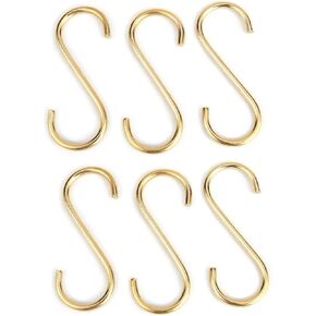 6 Pieces Brass S Shaped Hooks, Gold Coat Clothes Towel Hangers, Kitchen Pots Pans Coffee Cups Rack Hooks S Hooks for Hanging Pots and Pans, Coffee Mugs, Utensils, Clothes, Jeans