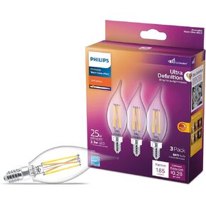 BA11 Candelabra LED Light Bulbs - Flicker Free 25w Light Bulbs with EyeComfort Technology - Daylight 5000K Lightbulb - 185 Lumen - E12 Base - 3 Pack