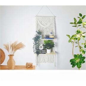 Macrame Wall Hanging Shelf- 3 Tier Boho Shelves, Handmade Woven Floating Plant Shelf, Bohemian Home Decor,Shelf Organizer for Kitchen, Bathroom, Bedroom, Living Room(17.7" x 55")