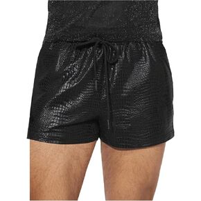 OYOANGLE Men's Tie Front Elastic Waisted Leather Shorts Crocodile Print Partywear Rave Hot Shorts