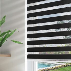 Joydeco Cordless Black Sheer Zebra Blinds for Windows,Privacy Light Filtering 32 Inch Wide Dual Layer Roller Shades for Home Office Bedroom, 32" W×75" H