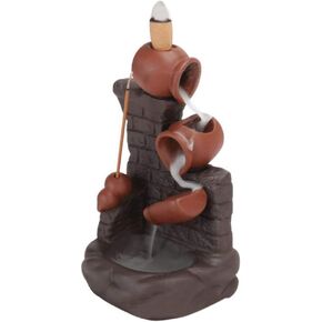 Backflow Incense Burner, Ceramic Running Water Smoke Incense Holder for Aromatherapy Meditation，Office & Home Décor (Coffee)