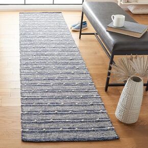 SAFAVIEH Striped Kilim Collection 2'3" x 9' Navy / Blue STK513N Handmade Flatweave Cotton Runner Rug
