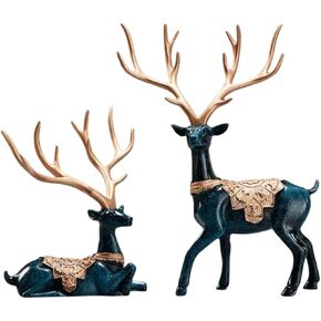 Reindeer Statues Christmas Decoration Indoor Reindeer Figurines Ornaments Shelf Table Top Decor Items Blue