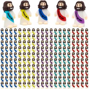 YuDanae Little Jesus Figures Mini Rubber Jesus Figurines Toys in Bulk Religious Party Favors Sunday School Craft Baptism Gifts for Easter Egg Stuffers (Multicolor, 200pcs)