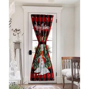 Winter Christmas Snowman Black Out French Door Curtains For Door Window,Snowflake Buffalo Red Black Checkered Rod Pocket Door Drapery Curtain Panel With Tiebacks For Sidelight Front Back Doors,25"x72"