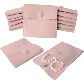 6Pcs Pink Microfiber Jewelry Pouch 2.76 x 2.76 inch Bulk Microfiber Jewelry Packaging Bag Portable Jewelry Gift Bag Envelope Style with Snap Button Mini Jewelry Boxes for Bracelet Necklace Packaging