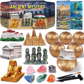 Ancient Wonders Dig Kit, 6-in-1 Wonders of the World Excavating Set, Dig up 6 Earth’s Landmarks, Science Educational Set Activity, Geology Historic STEM Toy for Kid, Gift for Boy and Girl Age 6 7 8 9+