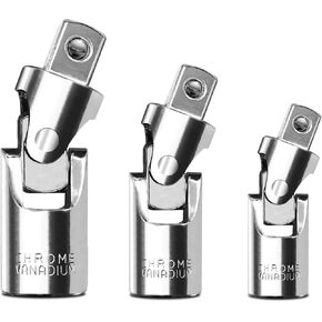 BOEN 3-Piece Universal Joint Socket Adapter Set, 1/2", 3/8", and 1/4" Drive, Ball Spring Design, Chrome Vanadium Steel Swivel Socket Adapter Set, Full Polished
