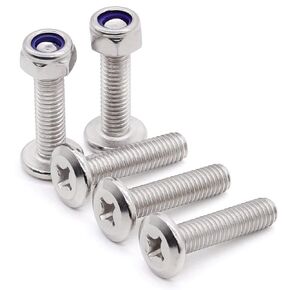 Glvaner (15 sets) M6-1.0 x 65mm Stainless Steel (304) Flat Round Head Machine Screws and M6-1.0 Hex Locknuts with Blue Nylon Insert Furniture Table Shelf Screw Hardware Assortment
