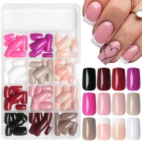 LuckForever 288pc French Tips Square Press on Nails Long Fake Nails Tips Full Cover Square Glue on Nail Medium Acrylic Nails Press ons Nail Square False Nail Artificial Fingernail with Adhesive Tabs
