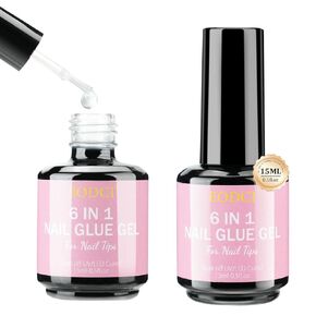 6 in 1 Gel Nail Glue, 2Pcs 15ml for False Nails, Base Gel, Rhinestone, Blooming UV Led Lamp Required Super Strong Brush in Nail Gel Glue Strong Adhesive for Press on Nails Acrylic Tips