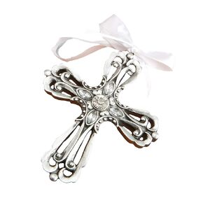 FASHIONCRAFT Silver Toned Cross Ornament with Antique Finish from set of 3