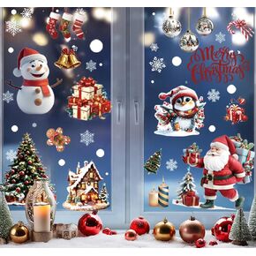 9 Sheets Christmas Window Clings for Glass Windows, Xmas Santa Snowflake Claus Reindeer Window Decals Decorations for Party, Christmas Decor,Christmas Decorations Indoor