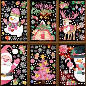 272pcs Christmas Window Clings for Glass Windows 6Sheets Christmas Decorations Christmas Window Stickers for Kids Holiday Window Clings Winter Decorations Window Glass Mirror Decor