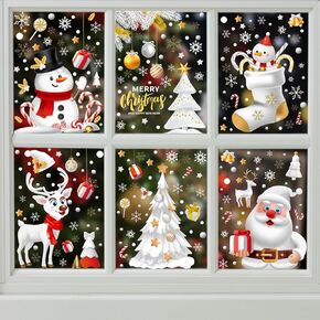 Christmas Decorations-9 Sheets Christmas Window clings for Glass, Santa Claus and Snowflake Decals Decorations,409 PCS Winter Decorations for Home School Office Party Supplies
