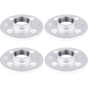 PIPE DECOR 1 in. Floor Flange, Authentic Galvanized Malleable Iron, 4 Pack, for DIY Pipe Shelving and Furniture Building