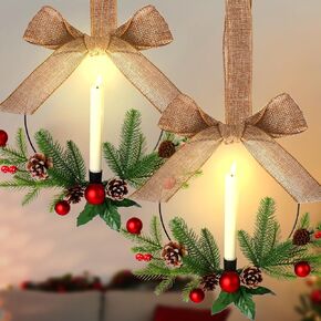 2 Pcs Kitchen Cabinet Wreath Lighted Christmas Wreaths, Xmas Wreath for Front Door Christmas Decor, Artificial Wreath Christmas Party Decorations for Door Window Indoor Outdoor