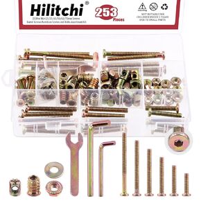 Hilitchi 253PCS M6(25-75mm) Zinc Plated Crib Screws Hardware Assortment Kit, Hex Drive Socket Cap Furniture Barrel Screws Bolt Nuts with A Hex Wrench for Furniture Beds Crib