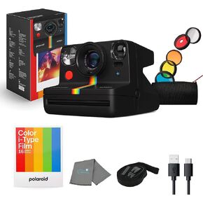 Now+ Gen 2 Instant Camera, Black, Bluetooth Now Plus Film Camera with 5 Piece Lens Filter Kit & Pouch, 8 Color Instant Camera Film, and Lumintrail Lens Cleaning Cloth