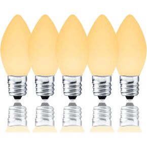 25 Pack C7 Cool White LED Replaceable Bulbs – Dimmable White LED Christmas Lights Bulbs Decoration, 0.72W Indoor Outdoor Christmas Waterproof Bulbs, White Night Light, E12 Candelabra Base, IP:65
