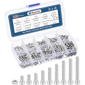 260 قطعة #4-40 براغي غطاء رأس المقبس، مجموعة متنوعة من البراغي والصواميل - [5/8 بوصة إلى 3/16 بوصة] 304 محرك مقبس ألين من الفولاذ المقاوم للصدأ للطابعة ثلاثية الأبعاد in Kuwait