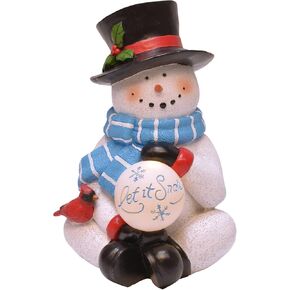 Mark Feldstein & Associates Resin Let It Snow Snowman Holiday Tabletop Figurine with Pre Lit LED Snowball, 10 Inch