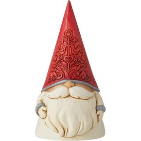 Enesco Jim Shore Heartwood Creek Nordic Noel Floral Hat Gnome Yule Tomte Figurine, 3.86" H, Red, Dirty White, Grey