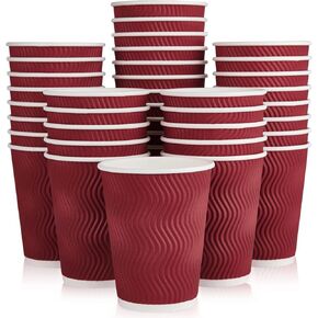 120 Pack Paper Coffee Cups, 8 oz Disposable Coffee Cups, Red Hot Beverage Cups with Insulated Ripple Wall, Paper Ripple Cups for Christmas, Party and Daily life
