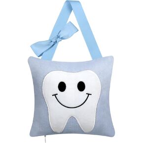Linen Tooth Fairy Pillow,Tooth Fairy Pillow with Pocket Door Hanger Birthday Gift for Kids Tooth Fairy Souvenir for Boys and Girls Tooth Fairy Gift(Blue)