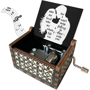 Wood Music Boxes Can't Help Falling in Love with You Things for Boyfriend Romantic Gifts for Women Wife Husband Men Her Him Birthday Gifts for Girlfriend Vintage Hand Crank Wooden Music Box - JRM660