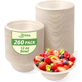 Paper Bowls 260 Pcs 12oz Compostable Bowls, Eco-Friendly Disposable Soup Bowls, Heavy Duty Biodegradable Bowls Bulk, Small Salad bowls for Parties, Picnic (Natural Brown)