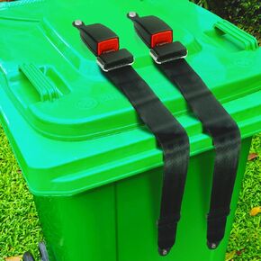 KIBBEH 2 Pack Semi-Automatic Trash Can Lock for Animals, Universal Garbage Bin Lid Locking Strap, Raccoon-Proof Trash Can Lid Securer, Easy One-Hand Release