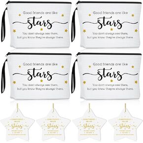 Friendship Gifts for Women Set of 4 Best Friend Christmas Ornaments Friend Ornaments Good Friends are Like Stars Gifts Makeup Bag Birthday Gifts Bestie Gift for Women Friend