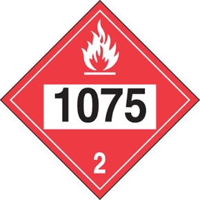 Accuform MPL724VP1 Plastic 4-Digit DOT Placard, Hazard Class 2, "1075" (Liquefied Petroleum Gas), 10-3/4" Length x 10-3/4" Width x 0.055" Thickness, Black/White on Red
