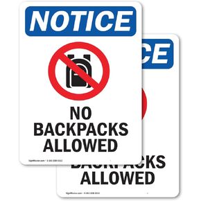 (2 Pack) No Backpacks Allowed Sign With Symbol OSHA Notice Sign 5 Inch X 7 Inch Vinyl Label Decal Sticker Weather Resistant, UV Protected for Workplace, Business, Construction Site, Made in the USA