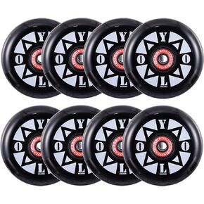 YOLO Inline Skate Wheels (8-Pack with Bearings, Spacers and Washers) Use on Roller Blades, RipStiks, Luggage, Baggage or Wheelchairs (80mm)