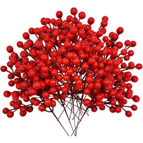 30 Pcs Artificial Holly Berries Christmas Winter Fake Berries,8.1 inch Artificial Red Berry Stems for Christmas/Winter Flowers Craft Holiday Home Decor