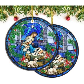 Christian Christmas Ornaments, Set of 2 Ornaments Nativity Christian Jesus for Christmas Tree, Jesus Christmas Ornaments, Christmas Tree Decoration Acrylic Ornament